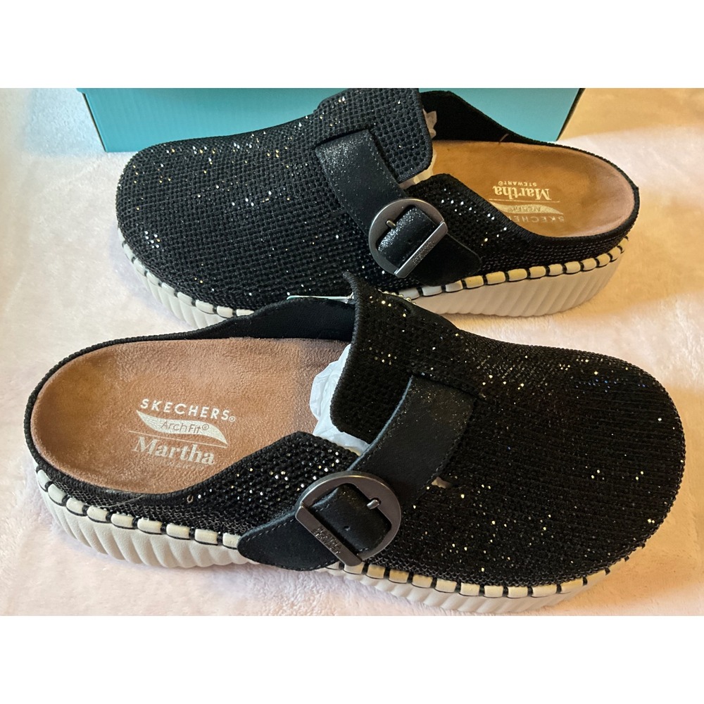 Skechers Martha Stewart Arch Fit City Catch Black Rhinestone Mules Clogs New 8.5 - Picture 3 of 4